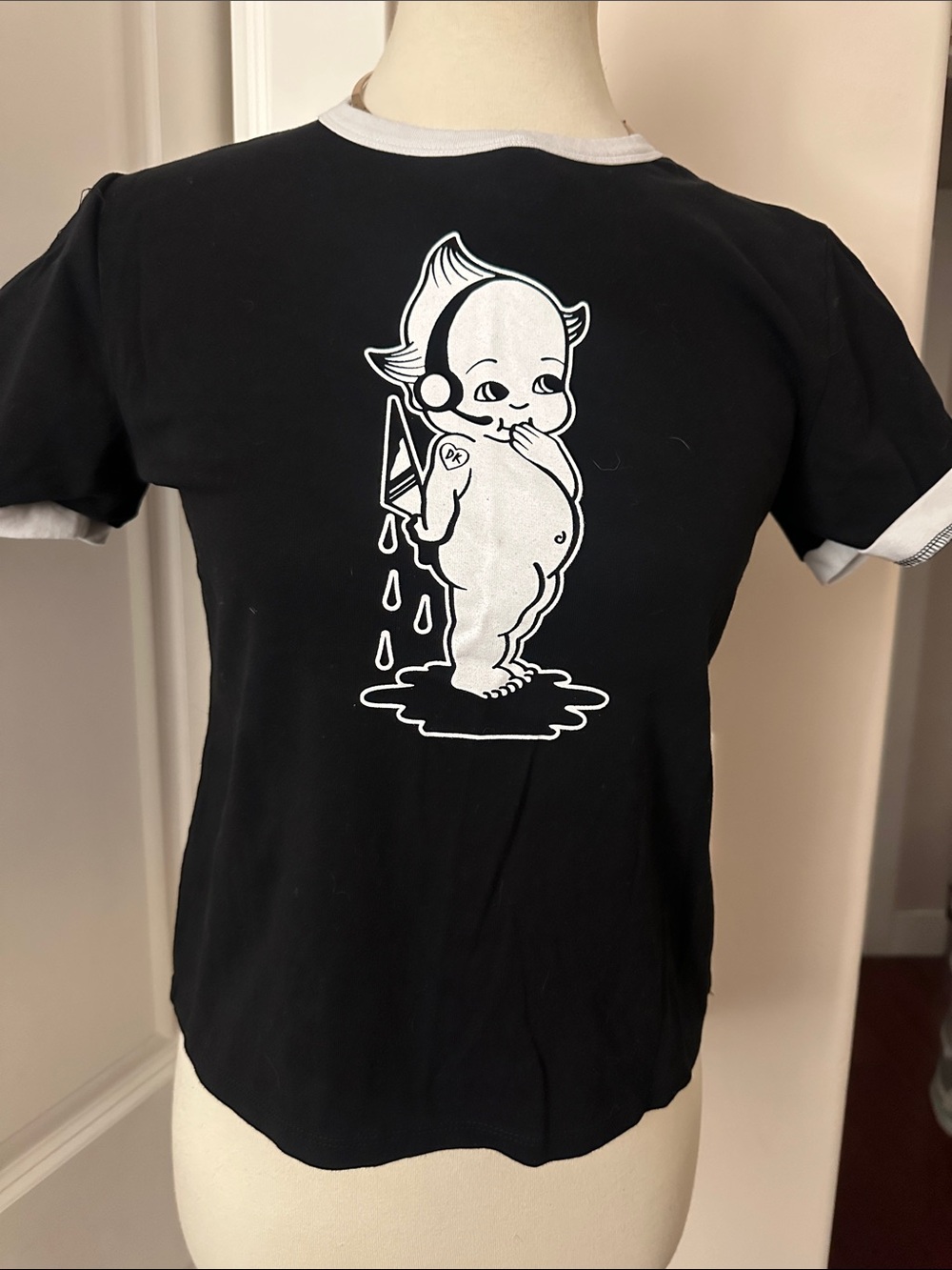 Dolls Kill Current Mood Black Ringer Tee with White Trim XL NWT